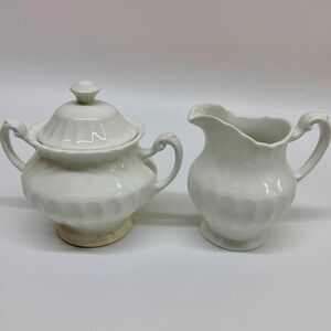 J&G Meakin Classic White Sugar Bowl and Creamer Set Vintage England Ironstone